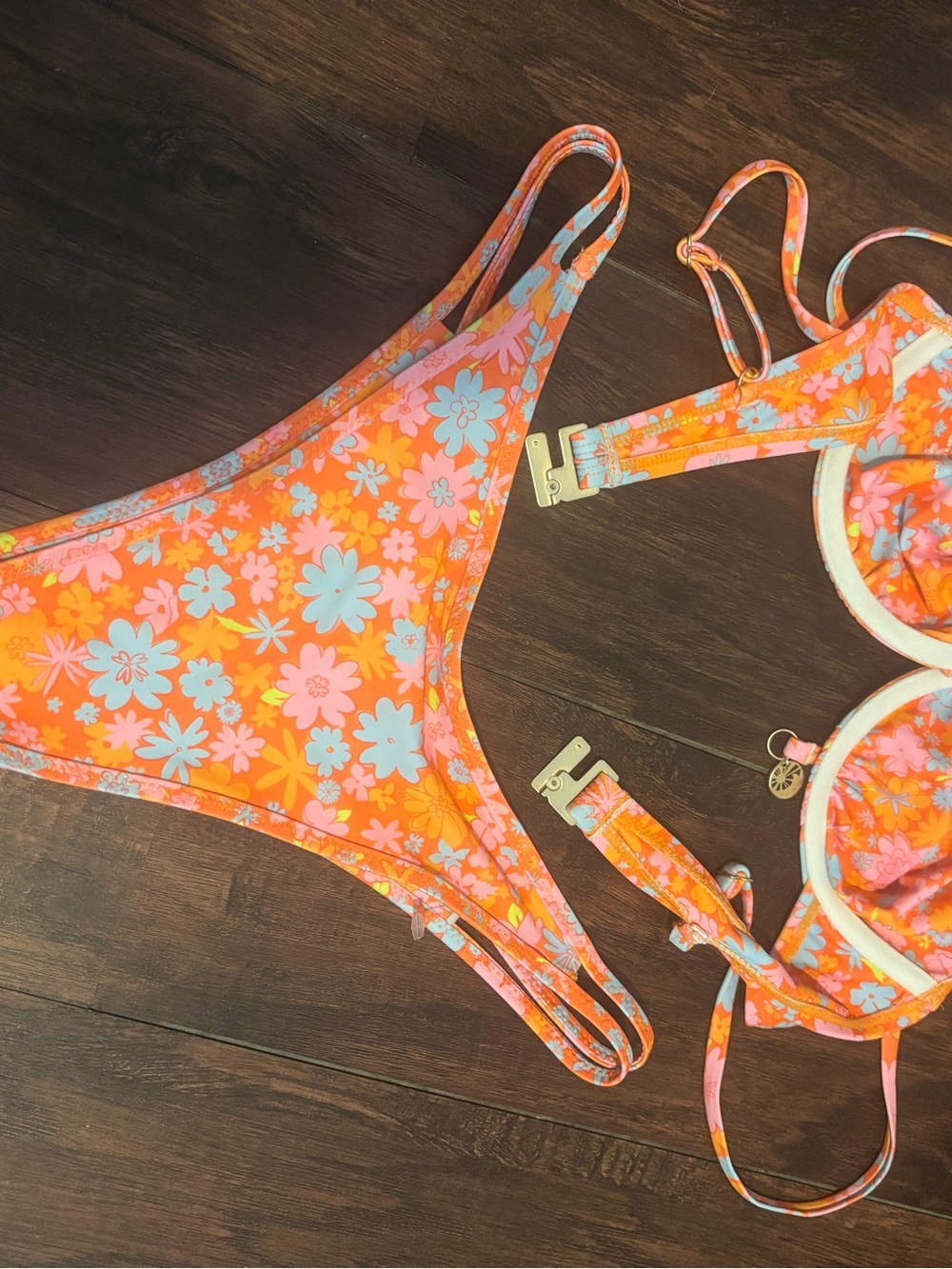 Kulani Kinis Orange women swimsuit Bikini with Pink & Light Blue Flowers - Picture 8 of 9